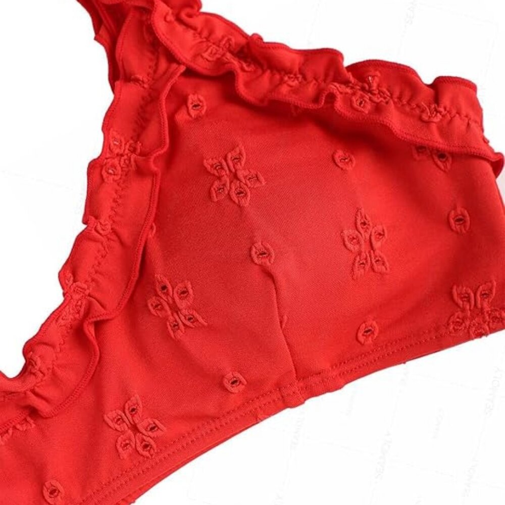 𝗦𝗘𝗔𝗠𝗢𝗟𝗟𝗬 Floral Jacquard Ruffles Tank Style Bikini Set 👙 NEW WITH TAGS! - Picture 8 of 15